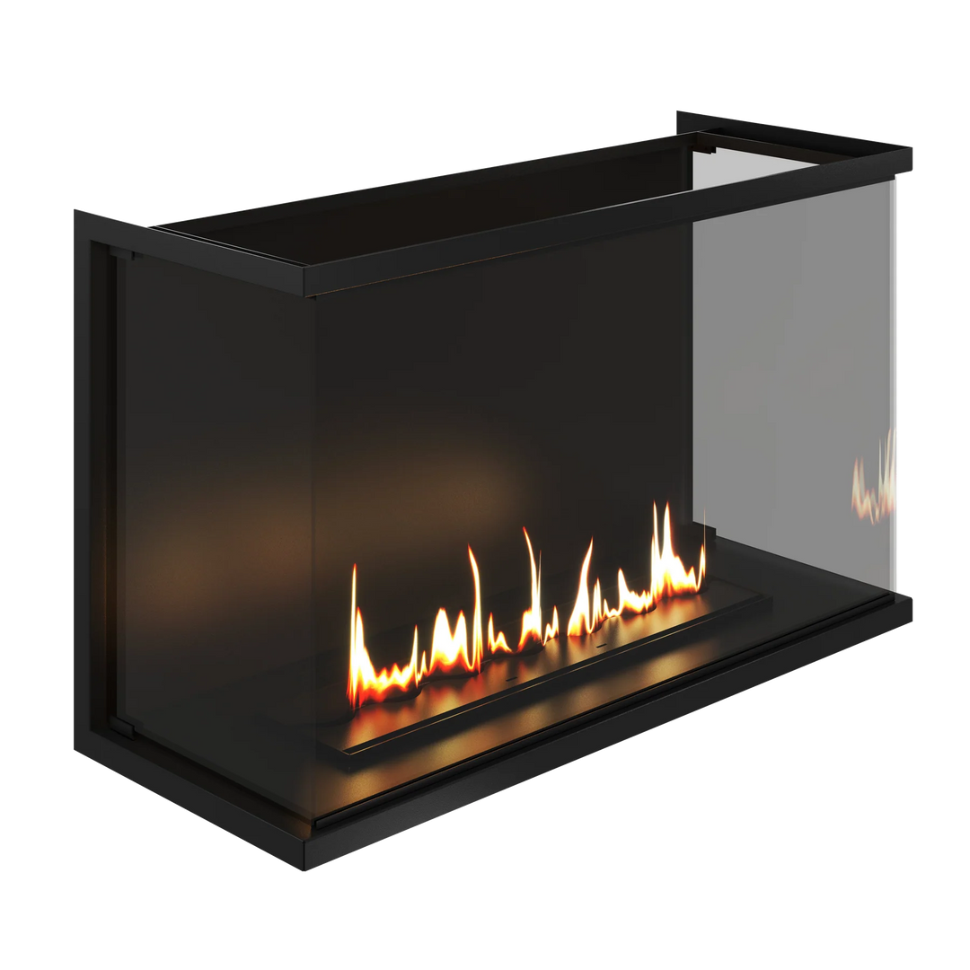 Dreiseitiger Bioethanol Einbaukamin Einbau Kamin Raumteiler Vollverglasung MATE 100cm Vollglas Raumtrenner Ethanol Ofen Draufsicht