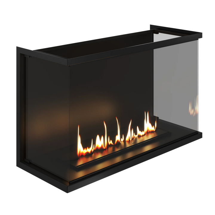 Dreiseitiger Bioethanol Einbaukamin Einbau Kamin Raumteiler Vollverglasung MATE 100cm Vollglas Raumtrenner Ethanol Ofen Draufsicht