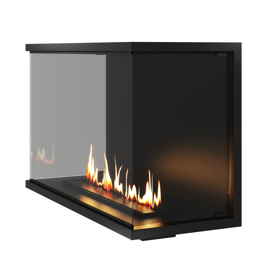 Dreiseitiger Bioethanol Einbaukamin Einbau Kamin Raumteiler Vollverglasung MATE 100cm Vollglas Raumtrenner Ethanol Ofen Seitlich