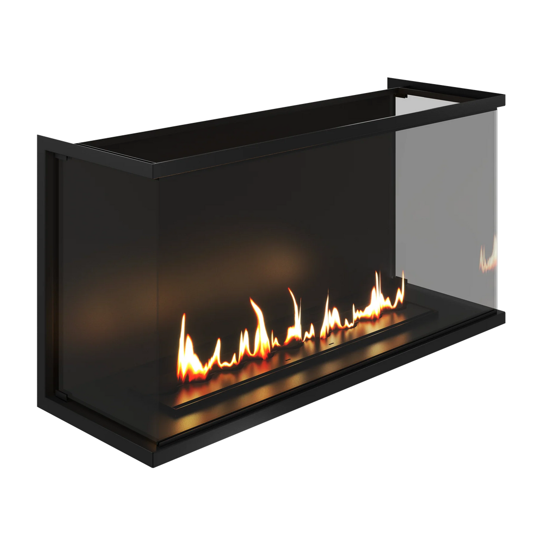 Dreiseitiger Bioethanol Einbaukamin Einbau Kamin Raumteiler Vollverglasung MATE 120cm Vollglas Raumtrenner Ethanol Ofen Draufsicht
