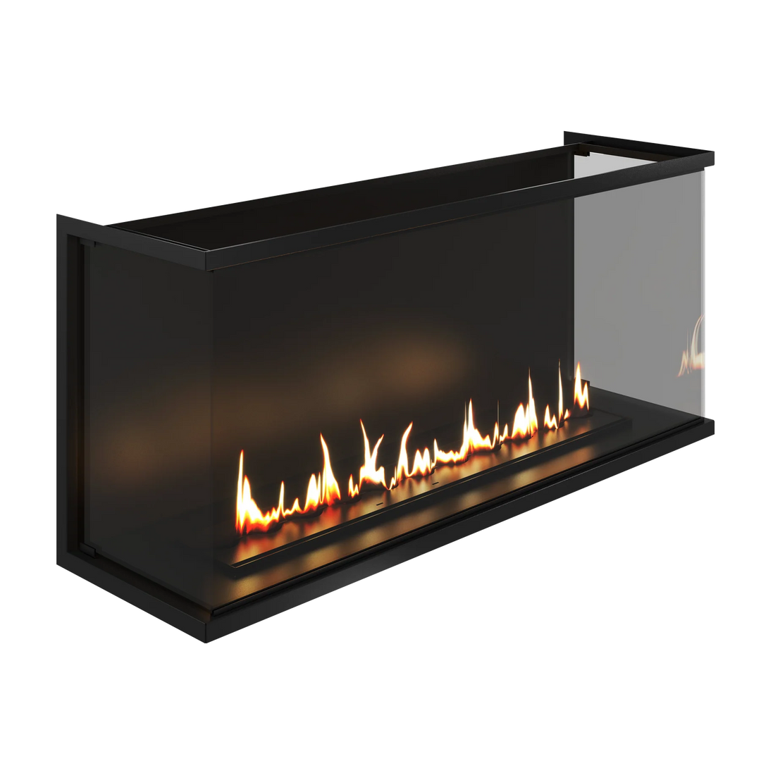 Dreiseitiger Bioethanol Einbaukamin Einbau Kamin Raumteiler Vollverglasung MATE 140cm Vollglas Raumtrenner Ethanol Ofen Draufsicht