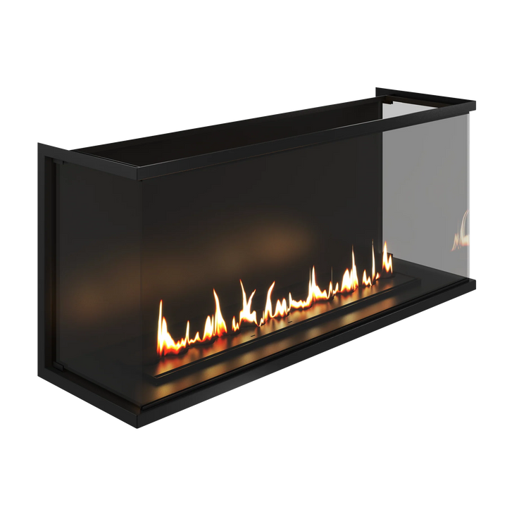 Dreiseitiger Bioethanol Einbaukamin Einbau Kamin Raumteiler Vollverglasung MATE 140cm Vollglas Raumtrenner Ethanol Ofen Draufsicht