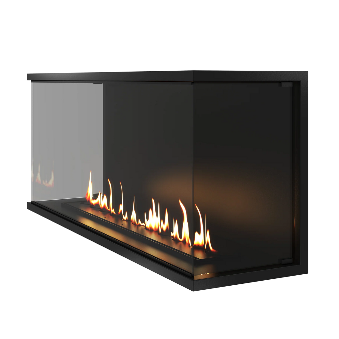 Dreiseitiger Bioethanol Einbaukamin Einbau Kamin Raumteiler Vollverglasung MATE 140cm Vollglas Raumtrenner Ethanol Ofen Seitlich