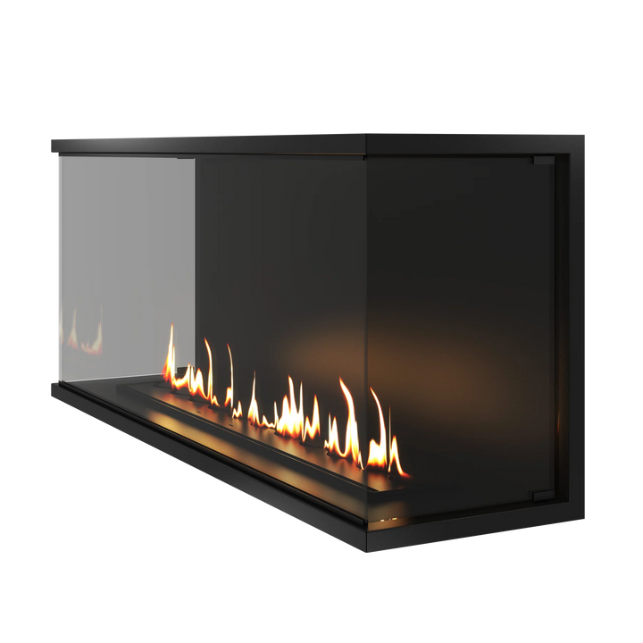 Dreiseitiger Bioethanol Einbaukamin Einbau Kamin Raumteiler Vollverglasung MATE 140cm Vollglas Raumtrenner Ethanol Ofen Seitlich
