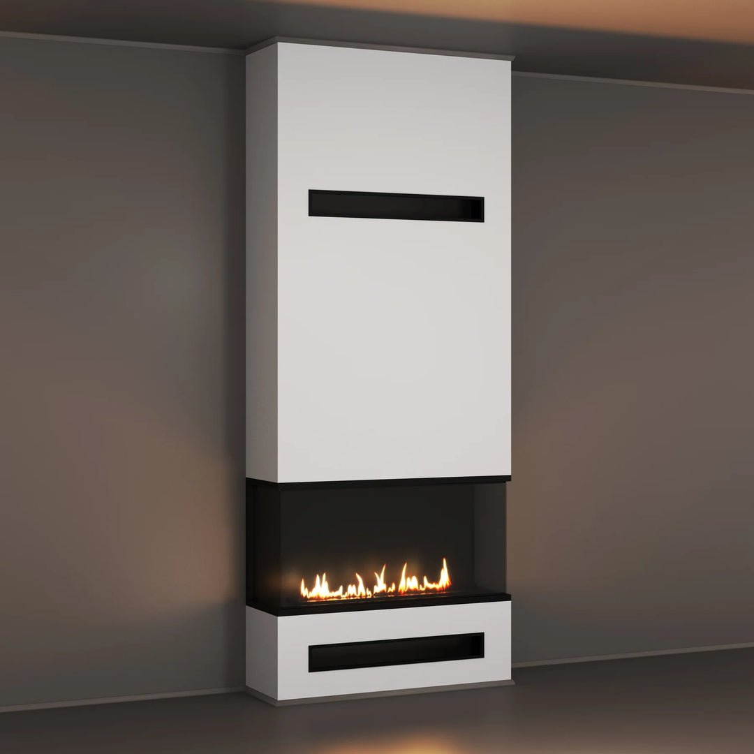 Dreiseitiger Bioethanol Einbaukamin Einbau Kamin Raumteiler Vollverglasung MATE 60cm Vollglas Raumtrenner Ethanol Ofen Einbau Trockenbauwand