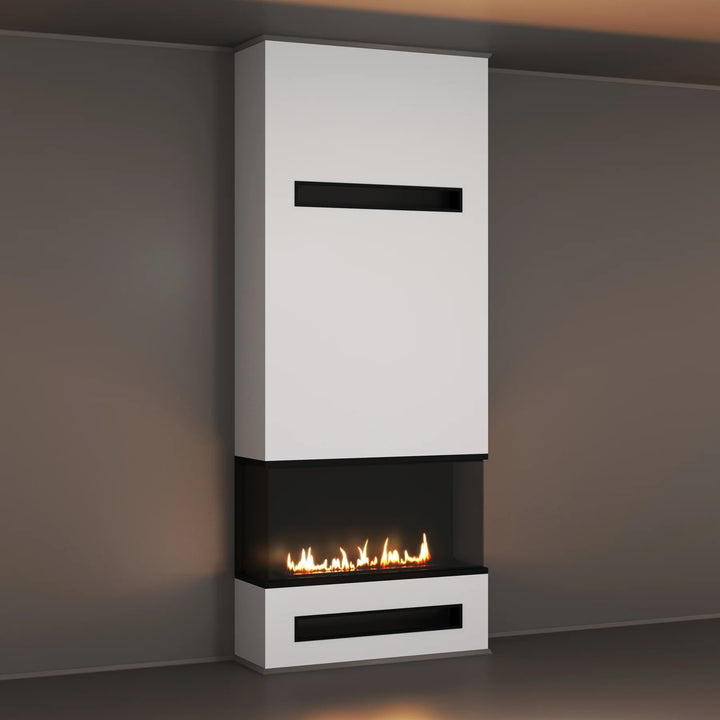 Dreiseitiger Bioethanol Einbaukamin Einbau Kamin Raumteiler Vollverglasung MATE 60cm Vollglas Raumtrenner Ethanol Ofen Einbau Trockenbauwand