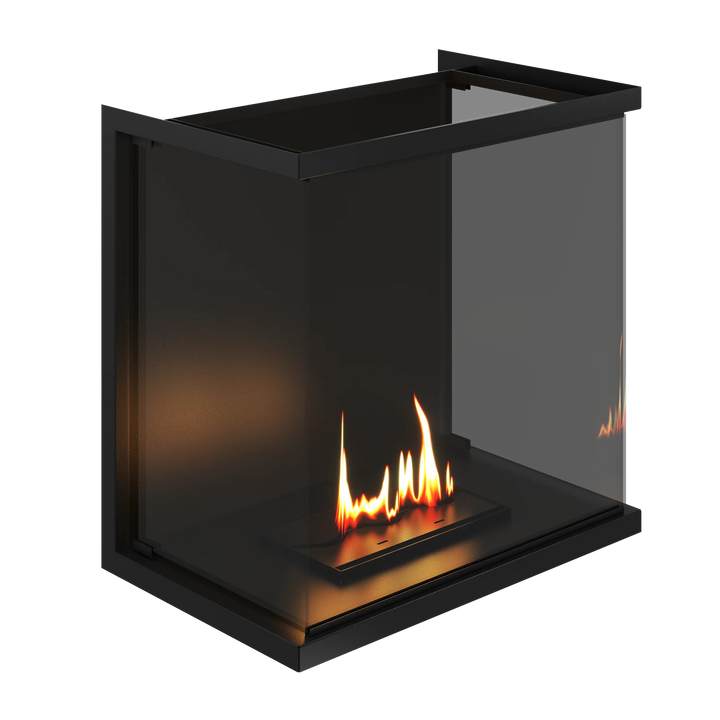 Dreiseitiger Bioethanol Einbaukamin Einbau Kamin Raumteiler Vollverglasung MATE 60cm Vollglas Raumtrenner Ethanol Ofen Seitlich