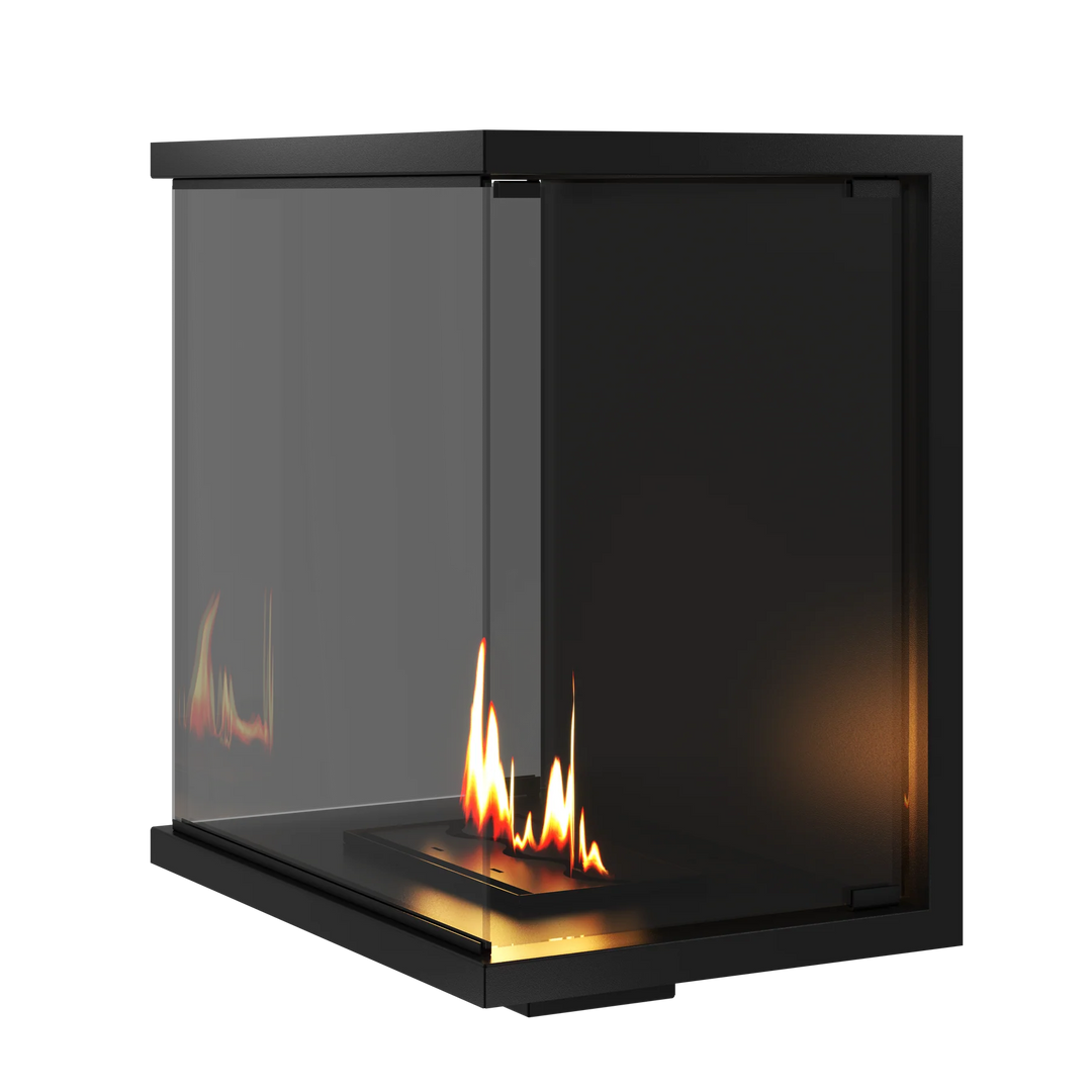 Dreiseitiger Bioethanol Einbaukamin Einbau Kamin Raumteiler Vollverglasung MATE 60cm Vollglas Raumtrenner Ethanol Ofen Seitlich Glastuer