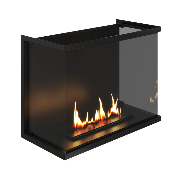 Dreiseitiger Bioethanol Einbaukamin Einbau Kamin Raumteiler Vollverglasung MATE 80cm Vollglas Raumtrenner Ethanol Ofen Draufsicht