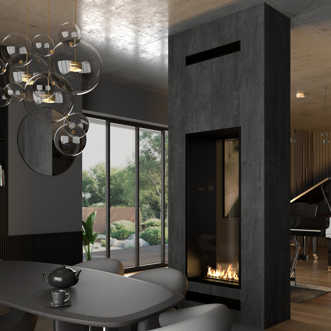 Bioethanol Raumteiler Kamin Vollglas FAME Vertikal 100x140 Seitenansicht