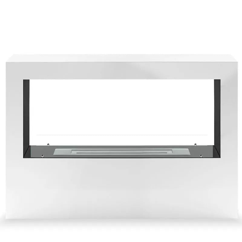 Freistehender Bioethanol Standkamin ANDRO Weiss Raumteiler Zweiseitig mit Glas 100x70x30cm Frontal