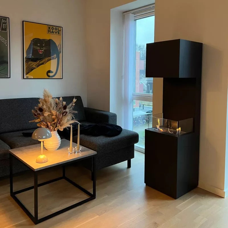 Freistehender Bioethanol Standkamin LIBAO Schwarz Dreiseitig Raumteiler mit Glas Wohnzimmer Modern stehender Biokamin
