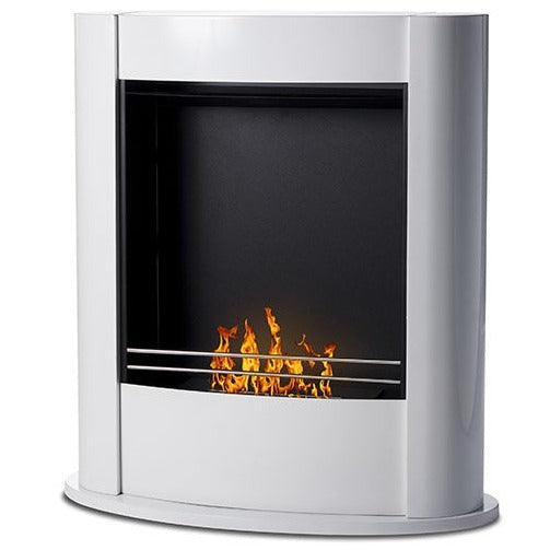 Freistehender Bioethanol Standkamin PABLO Weiss stehender Biokamin Modern
