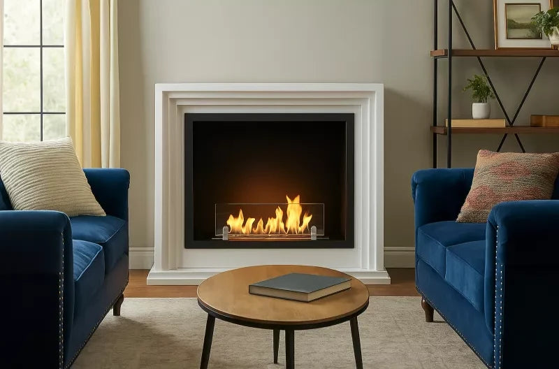 Freistehender Bioethanol Standkamin Portal MILAZZO in Wohnzimmer Modern mit Glas Weiss XXL stehender Biokamin