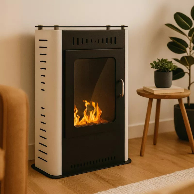 Freistehender Bioethanol Standkamin SOLARO Stahl Schwarz Glastür in Wohnzimmer Modern stehender Biokamin