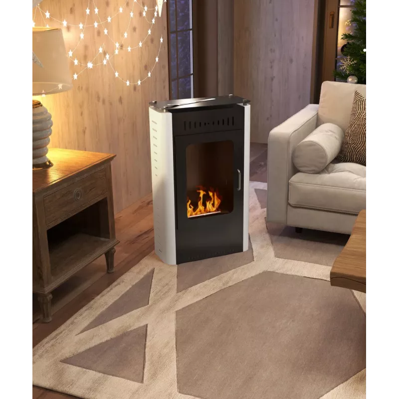 Freistehender Bioethanol Standkamin SOLARO Stahl Schwarz Glastür in Wohnzimmer stehender Biokamin