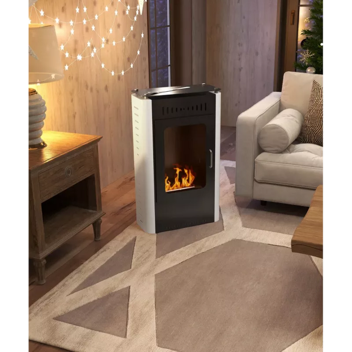 Freistehender Bioethanol Standkamin SOLARO Stahl Schwarz Glastür in Wohnzimmer stehender Biokamin