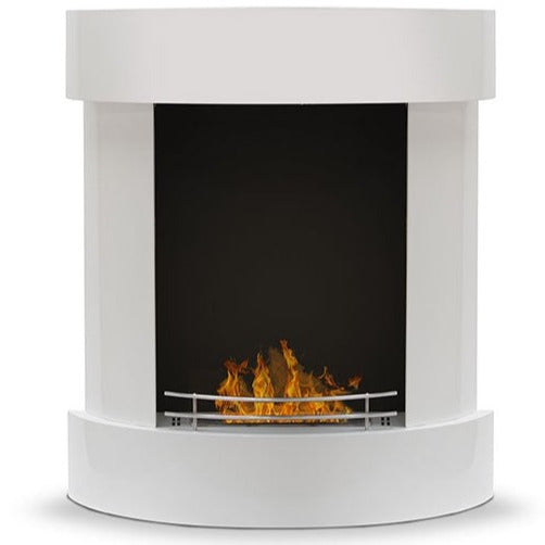 Freistehender Bioethanol Standkamin VELVET Weiss Rund Modern stehender Biokamin XXL