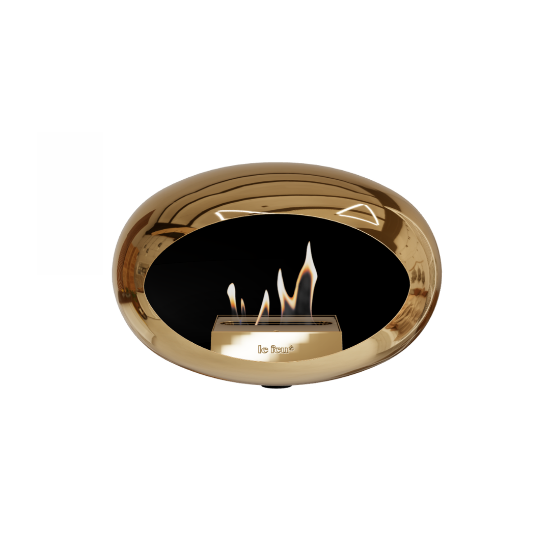 Bioethanol Wandkamin Le Feu DOME WALL Chrom Roségold - Wandhalterung Schwarz - Brenner Roségold