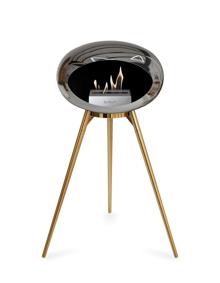 Le Feu GROUND HIGH Bioethanol Standkamin Chrom Silber - Brennschale Roségold Standfüße Roségold Brenner Edelstahl - freistehender Ethanol Kamin ohne Schornstein