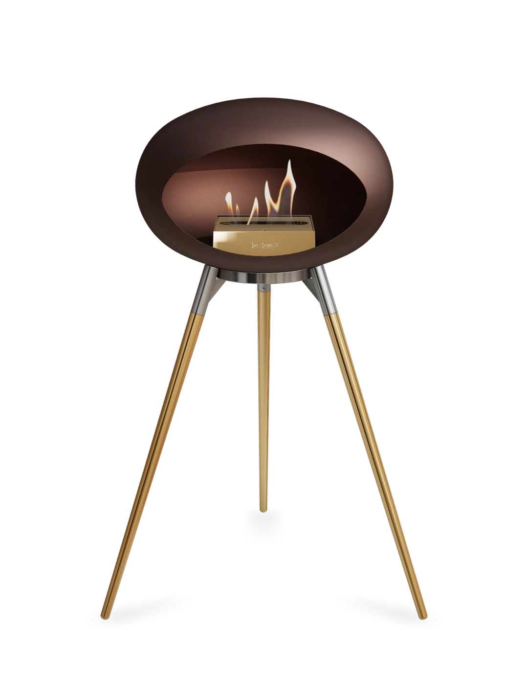 Le Feu GROUND HIGH Bioethanol Standkamin Mokka - Brennschale Edelstahl Standfüße Roségold Brenner Roségold - freistehender Ethanol Kamin ohne Schornstein