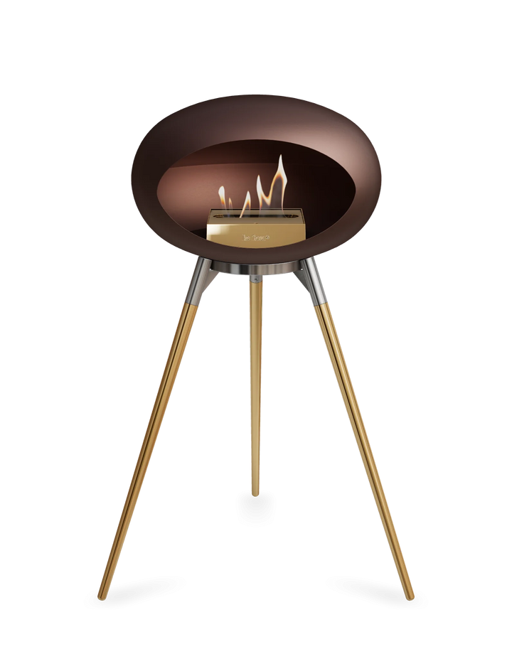 Le Feu GROUND HIGH Bioethanol Standkamin Mokka - Brennschale Edelstahl Standfüße Roségold Brenner Roségold - freistehender Ethanol Kamin ohne Schornstein