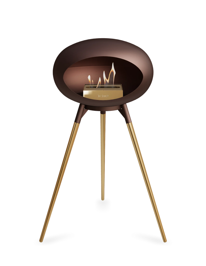 Le Feu GROUND HIGH Bioethanol Standkamin Mokka - Brennschale Mokka Standfüße Roségold Brenner Roségold - freistehender Ethanol Kamin ohne Schornstein