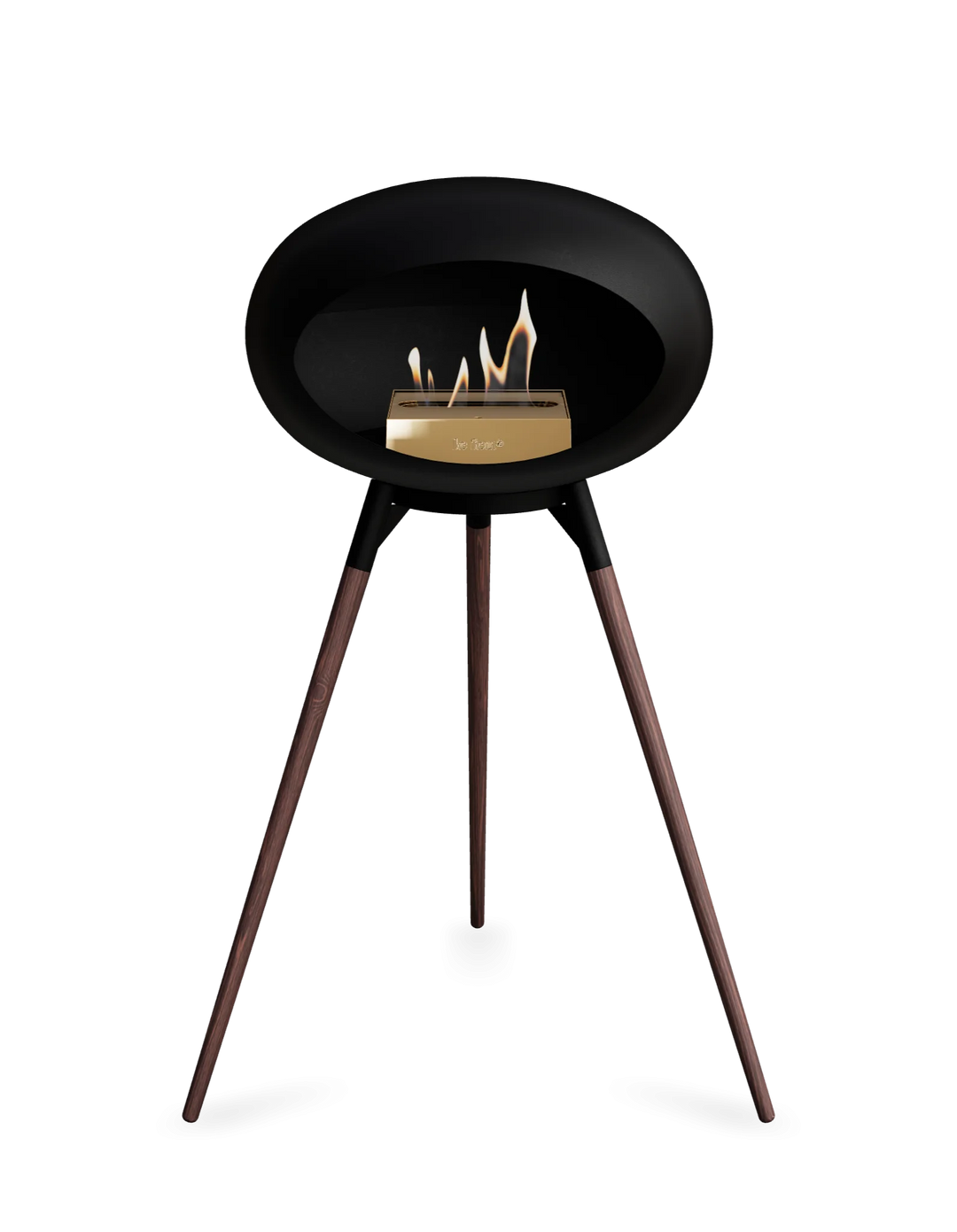Le Feu GROUND HIGH Bioethanol Standkamin Schwarz - Brennschale Schwarz Standfüße Geräucherte Eiche Brenner Roségold - freistehender Ethanol Kamin ohne Schornstein