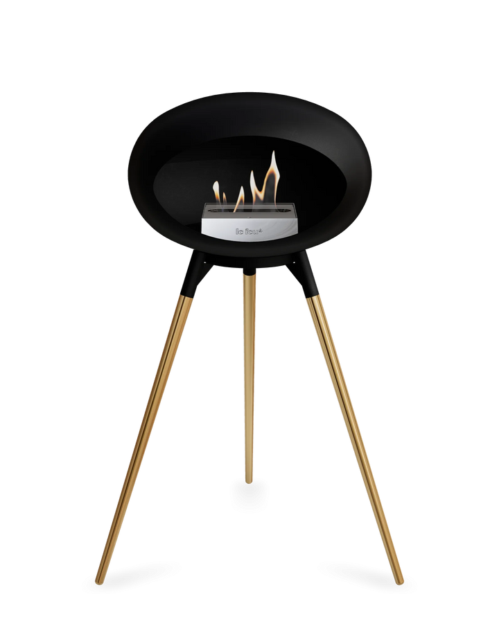 Le Feu GROUND HIGH Bioethanol Standkamin Schwarz - Brennschale Schwarz Standfüße Roségold Brenner Edelstahl - freistehender Ethanol Kamin ohne Schornstein