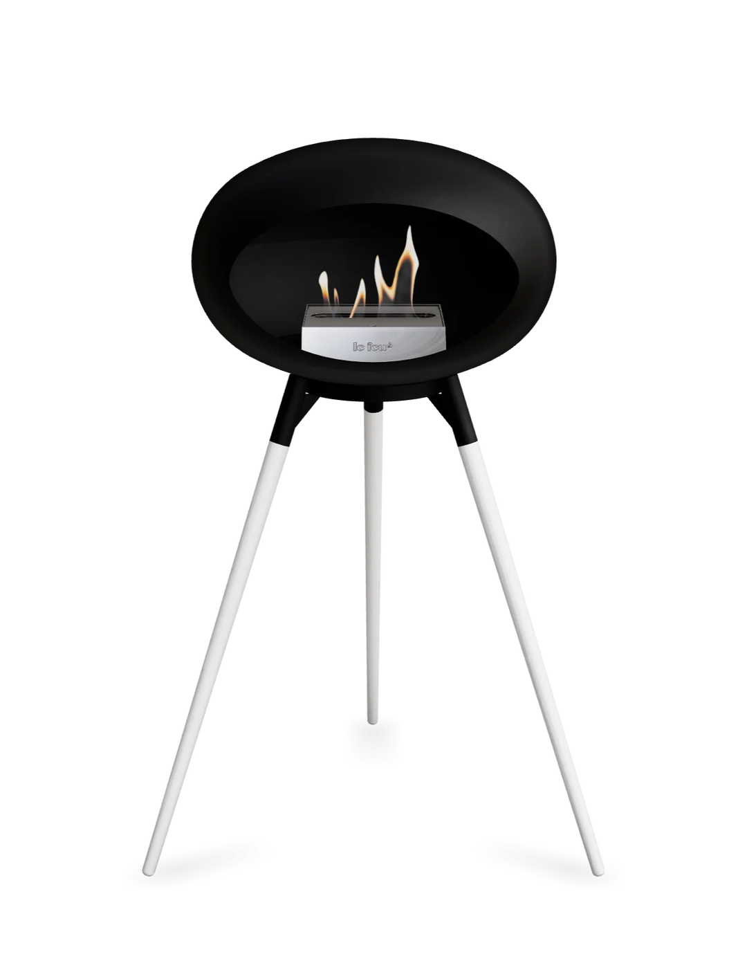 Le Feu GROUND HIGH Bioethanol Standkamin Schwarz - Brennschale Schwarz Standfüße Weiße Eiche Brenner Edelstahl - freistehender Ethanol Kamin ohne Schornstein