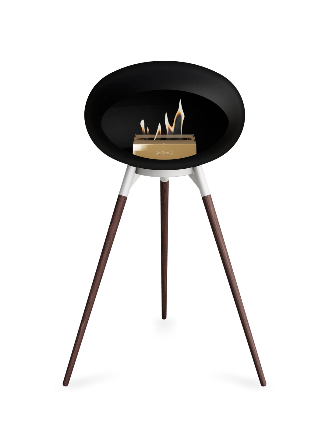 Le Feu GROUND HIGH Bioethanol Standkamin Schwarz - Brennschale Weiß Standfüße Geräucherte Eiche Brenner Roségold - freistehender Ethanol Kamin ohne Schornstein