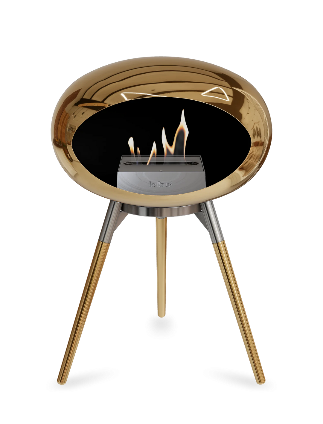 Le Feu GROUND LOW Bioethanol Standkamin Chrom Roségold - Brennschale Edelstahl Standfüße Roségold Brenner Edelstahl - freistehender Ethanol Kamin ohne Schornstein