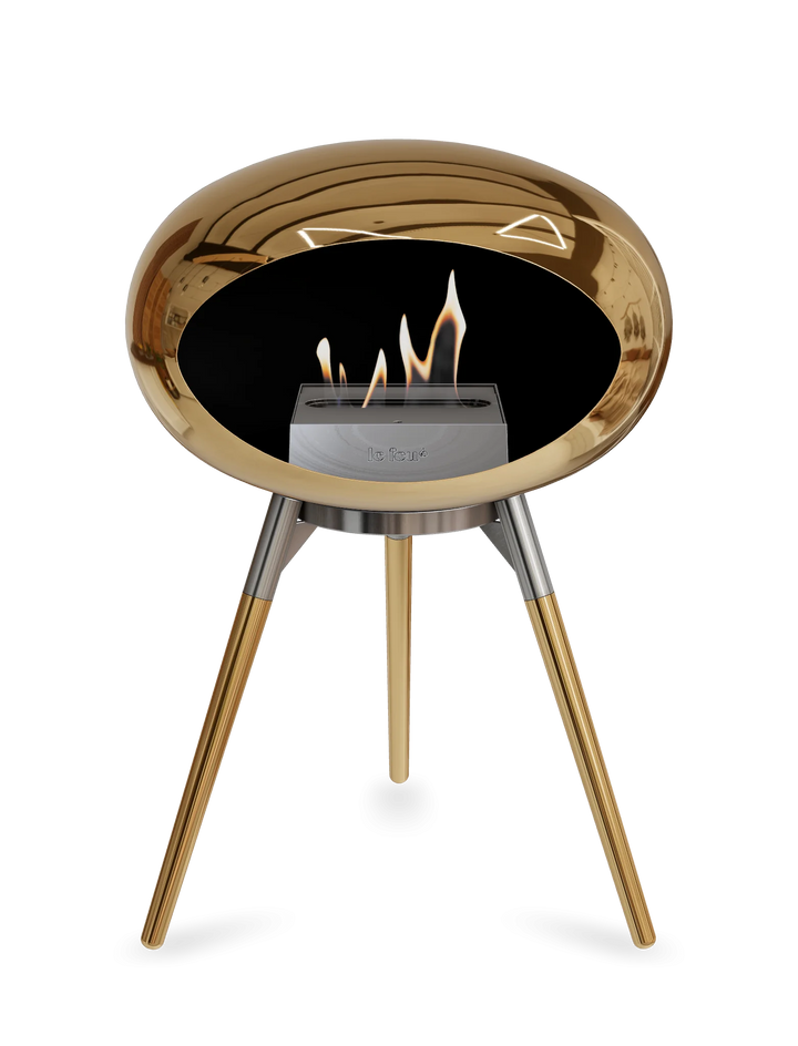 Le Feu GROUND LOW Bioethanol Standkamin Chrom Roségold - Brennschale Edelstahl Standfüße Roségold Brenner Edelstahl - freistehender Ethanol Kamin ohne Schornstein