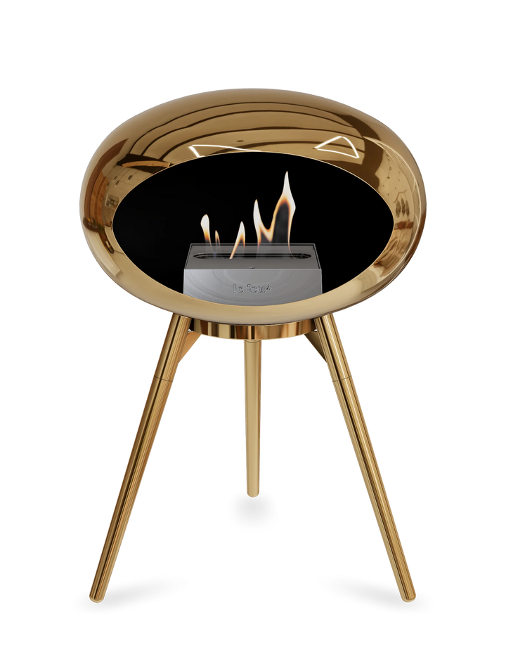 Le Feu GROUND LOW Bioethanol Standkamin Chrom Roségold - Brennschale Roségold Standfüße Roségold Brenner Edelstahl - freistehender Ethanol Kamin ohne Schornstein