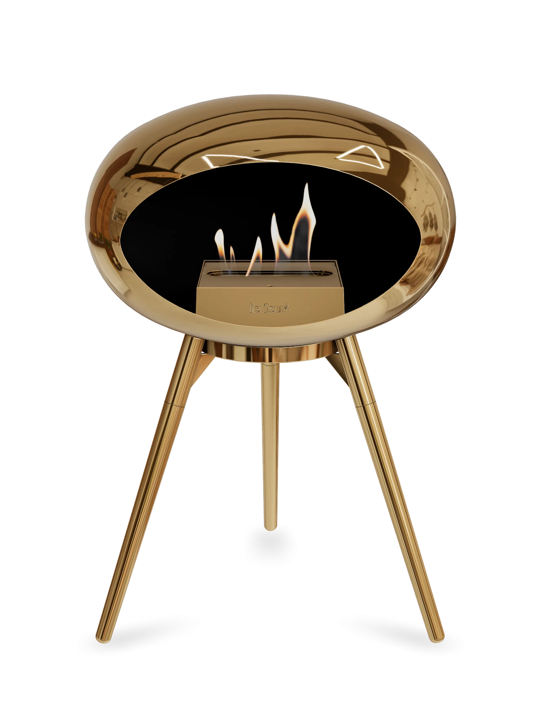 Le Feu GROUND LOW Bioethanol Standkamin Chrom Roségold - Brennschale Roségold Standfüße Roségold Brenner Roségold - freistehender Ethanol Kamin ohne Schornstein