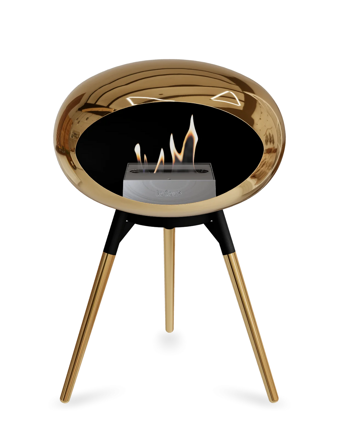 Le Feu GROUND LOW Bioethanol Standkamin Chrom Roségold - Brennschale Schwarz Standfüße Roségold Brenner Edelstahl - freistehender Ethanol Kamin ohne Schornstein