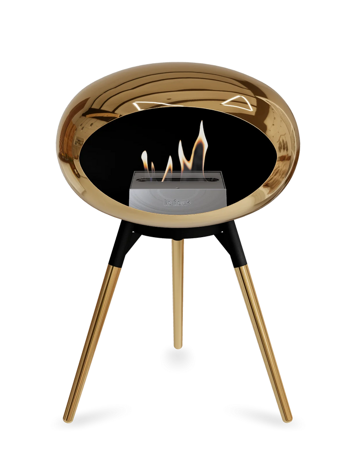 Le Feu GROUND LOW Bioethanol Standkamin Chrom Roségold - Brennschale Schwarz Standfüße Roségold Brenner Edelstahl - freistehender Ethanol Kamin ohne Schornstein