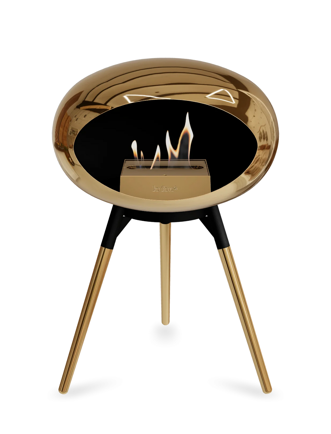 Le Feu GROUND LOW Bioethanol Standkamin Chrom Roségold - Brennschale Schwarz Standfüße Roségold Brenner Roségold - freistehender Ethanol Kamin ohne Schornstein