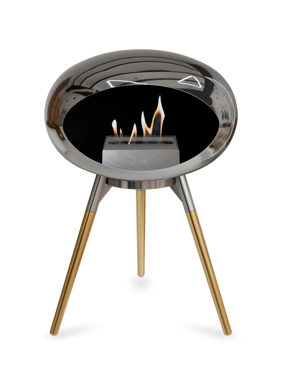 Le Feu GROUND LOW Bioethanol Standkamin Chrom Silber - Brennschale Edelstahl Standfüße Roségold Brenner Edelstahl - freistehender Ethanol Kamin ohne Schornstein