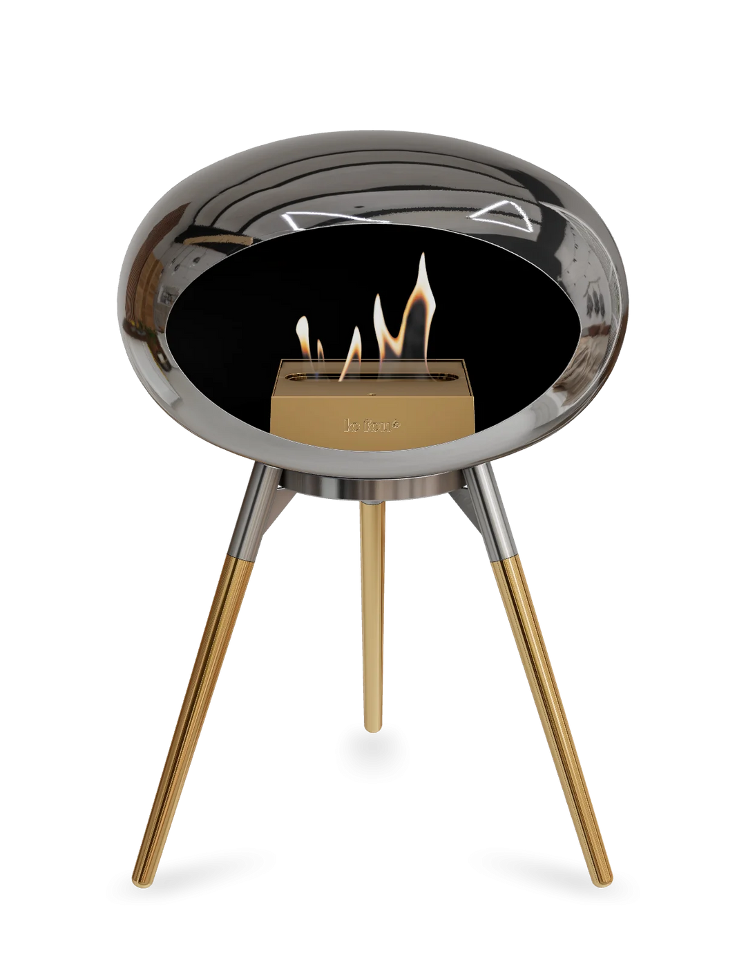 Le Feu GROUND LOW Bioethanol Standkamin Chrom Silber - Brennschale Edelstahl Standfüße Roségold Brenner Roségold - freistehender Ethanol Kamin ohne Schornstein