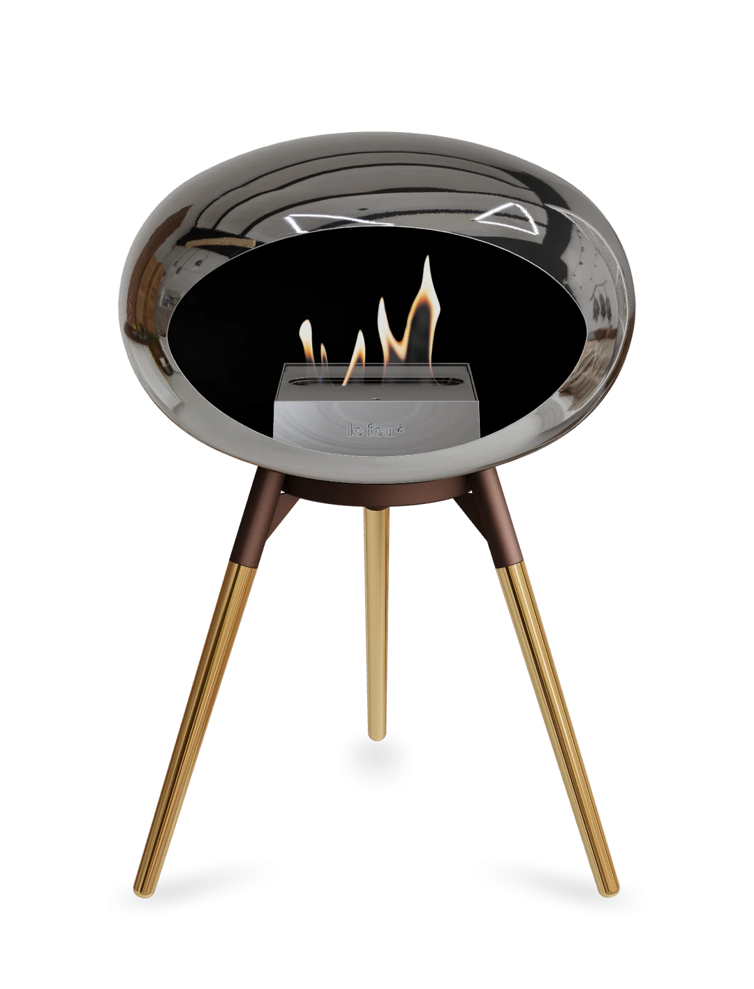 Le Feu GROUND LOW Bioethanol Standkamin Chrom Silber - Brennschale Mokka Standfüße Roségold Brenner Edelstahl - freistehender Ethanol Kamin ohne Schornstein
