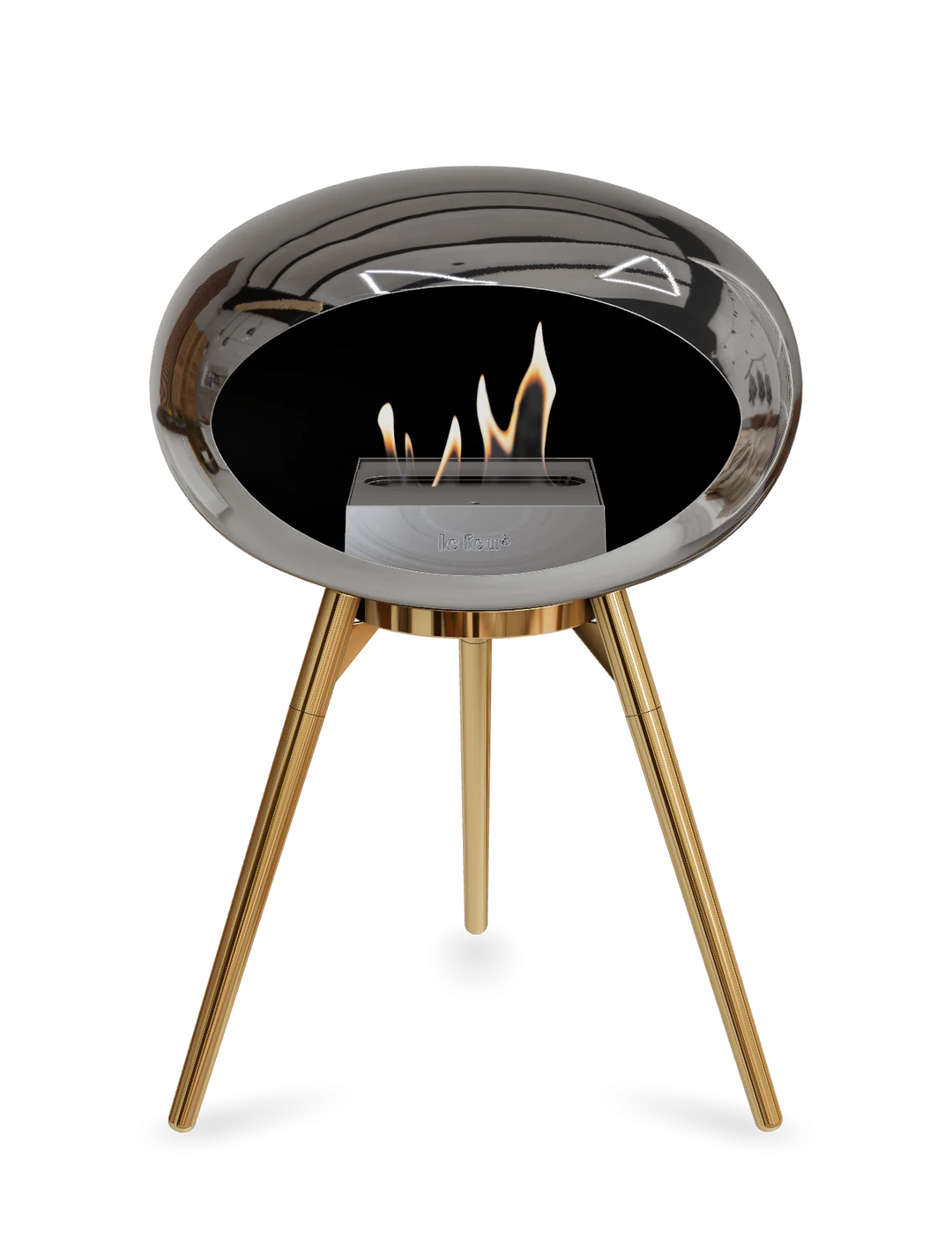 Le Feu GROUND LOW Bioethanol Standkamin Chrom Silber - Brennschale Roségold Standfüße Roségold Brenner Edelstahl - freistehender Ethanol Kamin ohne Schornstein
