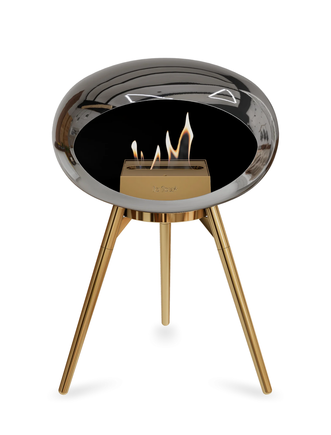 Le Feu GROUND LOW Bioethanol Standkamin Chrom Silber - Brennschale Roségold Standfüße Roségold Brenner Roségold - freistehender Ethanol Kamin ohne Schornstein