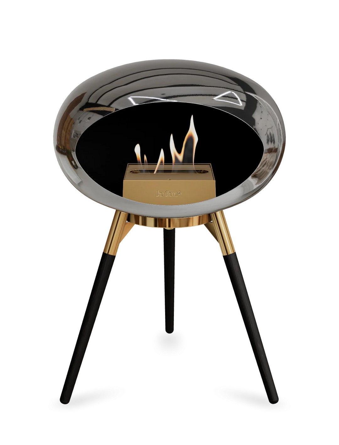 Le Feu GROUND LOW Bioethanol Standkamin Chrom Silber - Brennschale Roségold Standfüße Schwarze Eiche Brenner Roségold - freistehender Ethanol Kamin ohne Schornstein