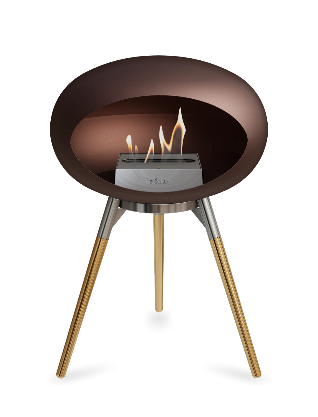 Le Feu GROUND LOW Bioethanol Standkamin Mokka - Brennschale Edelstahl Standfüße Roségold Brenner Edelstahl - freistehender Ethanol Kamin ohne Schornstein