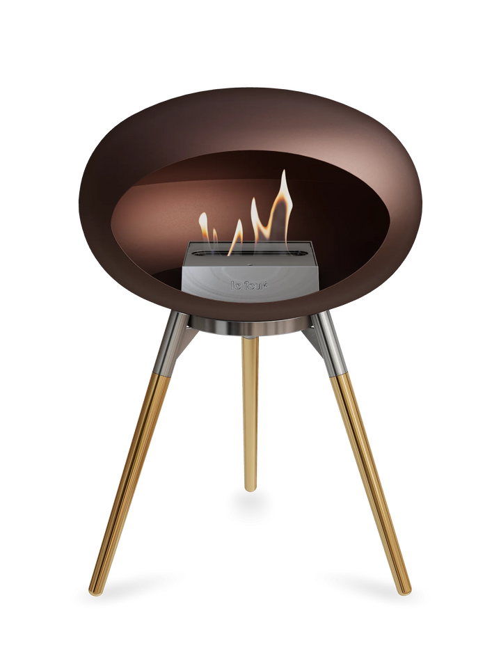 Le Feu GROUND LOW Bioethanol Standkamin Mokka - Brennschale Edelstahl Standfüße Roségold Brenner Edelstahl - freistehender Ethanol Kamin ohne Schornstein