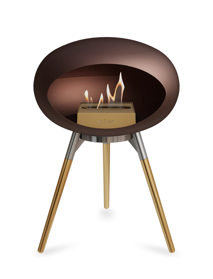 Le Feu GROUND LOW Bioethanol Standkamin Mokka - Brennschale Edelstahl Standfüße Roségold Brenner Roségold - freistehender Ethanol Kamin ohne Schornstein