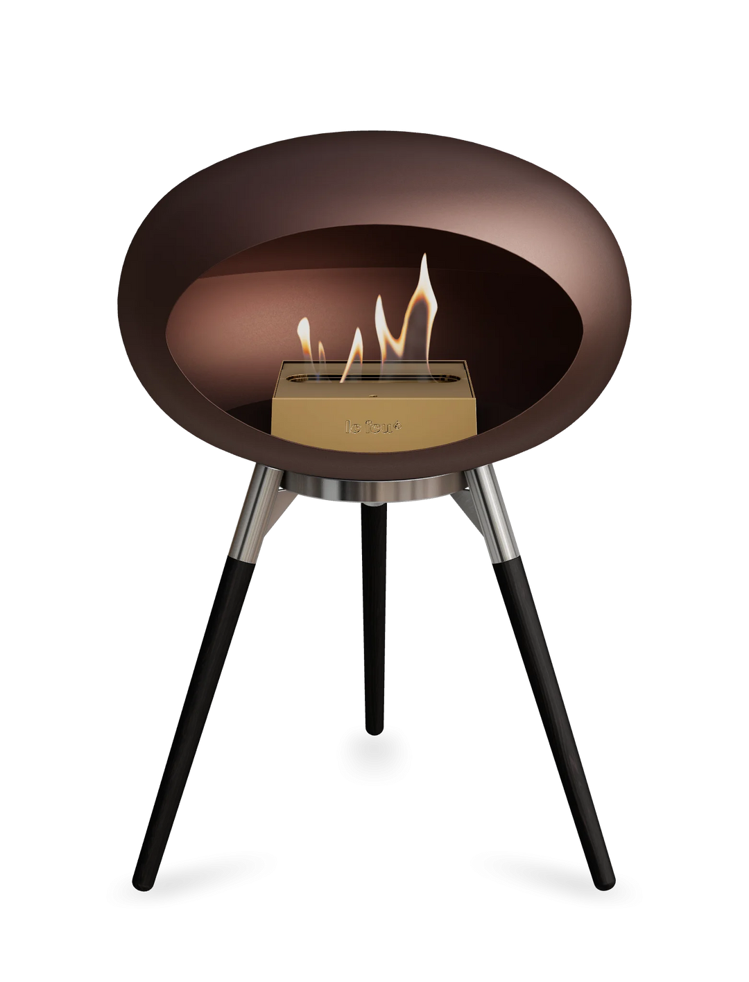 Le Feu GROUND LOW Bioethanol Standkamin Mokka - Brennschale Edelstahl Standfüße Schwarze Eiche Brenner Roségold - freistehender Ethanol Kamin ohne Schornstein
