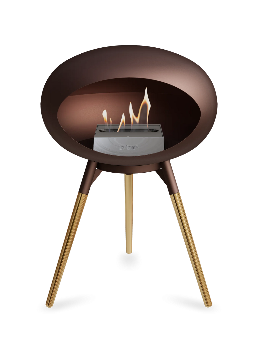 Le Feu GROUND LOW Bioethanol Standkamin Mokka - Brennschale Mokka Standfüße Roségold Brenner Edelstahl - freistehender Ethanol Kamin ohne Schornstein