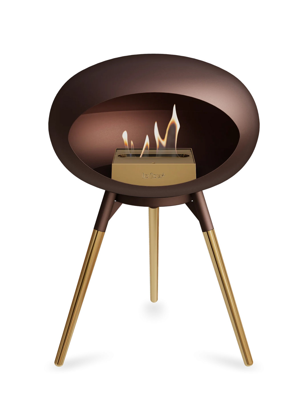 Le Feu GROUND LOW Bioethanol Standkamin Mokka - Brennschale Mokka Standfüße Roségold Brenner Roségold - freistehender Ethanol Kamin ohne Schornstein
